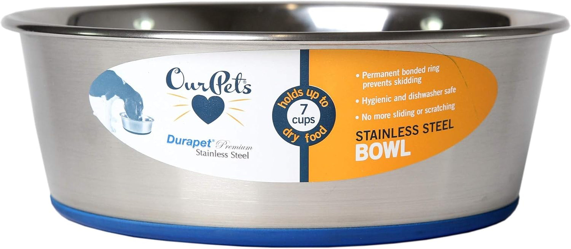Ourpet'S Durapet Premium Dishwasher Safe Stainless Steel Dog Bowl for Food or Water [Multiple Sizes for Small to Large Dogs] in Traditional or Wide Base Design - 8 CUP