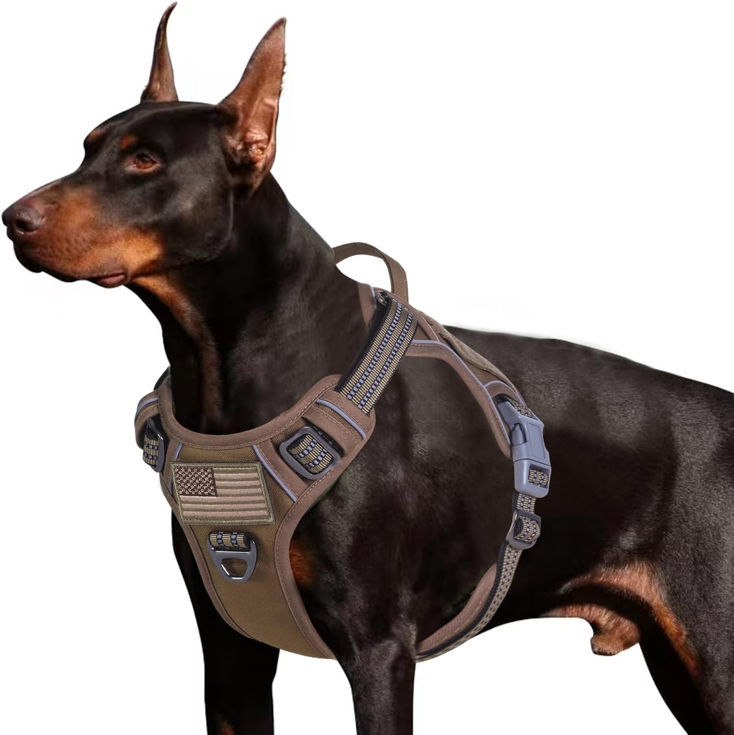 Tactical Dog Harness for Large Dogs No Pull, Famous TIK Tok No Pull, Fit Smart Reflective Pet Walking Harness for Training, Adjustable Dog Vest Harness with Handle Brown L