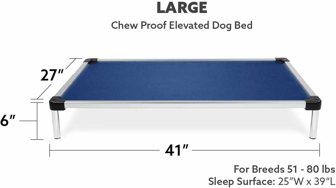 Chew Proof Elevated Dog Bed - Made for Aggressive Chewers, Indestructible Cot, Heavy Duty, 120-Day Warranty, Washable, Pre-Assembled, Fits Crates Large 41"X27" Blue Quartz