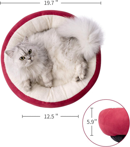 round Donut Cat and Dog Cushion Bed, 20In Pet Bed for Cats or Small Dogs, Anti-Slip & Water-Resistant Bottom, Super Soft Durable Fabric Pet Beds, Washable Luxury Cat & Dog Bed Red