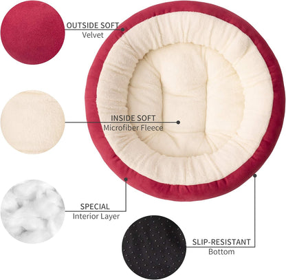 round Donut Cat and Dog Cushion Bed, 20In Pet Bed for Cats or Small Dogs, Anti-Slip & Water-Resistant Bottom, Super Soft Durable Fabric Pet Beds, Washable Luxury Cat & Dog Bed Red