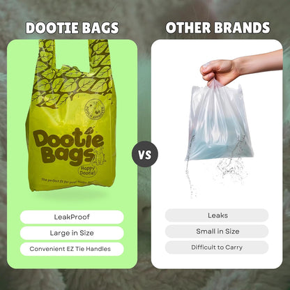 Pooch Approved Dootie Bags - Dog Poop Bags - Tie-Handles - 100 Count Dootie Strong Leakproof Bags - Perfect for Dogs & Cats - Litter - Pet Waste Cleanup - Swivel Bin &  Scoopers