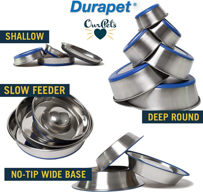 Ourpet'S Durapet Premium Dishwasher Safe Stainless Steel Dog Bowl for Food or Water [Multiple Sizes for Small to Large Dogs] in Traditional or Wide Base Design - 8 CUP