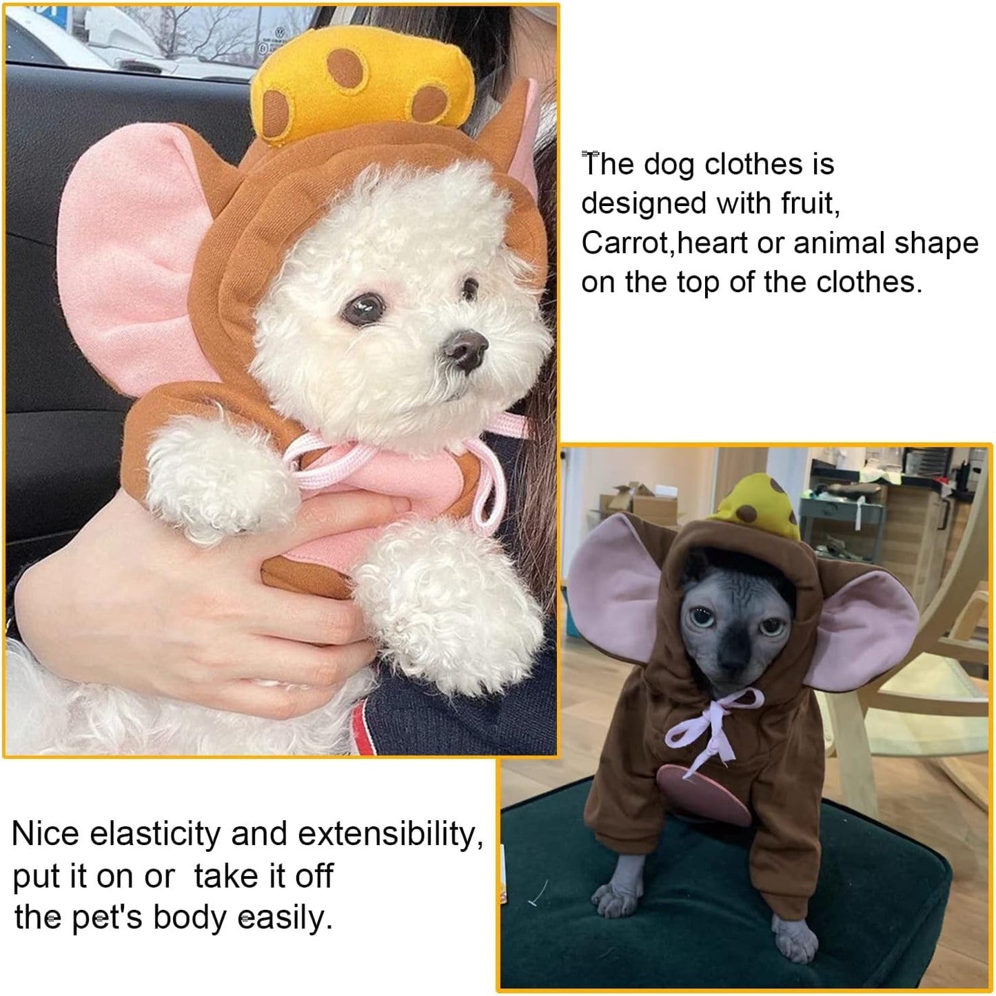 Pet Clothes Dogs Hoodie Sweatshirt - Cute Animal Shape Cold Weather Clothes Costume Outfit for Puppy Cats Small Medium Dog