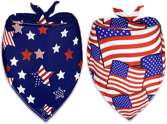 2 Pack 4Th of July Dog Bandana, American Independence Holiday Bandanas for Small Medium Large Dogs Cats (Freedom Stars/Old Glory, Large)