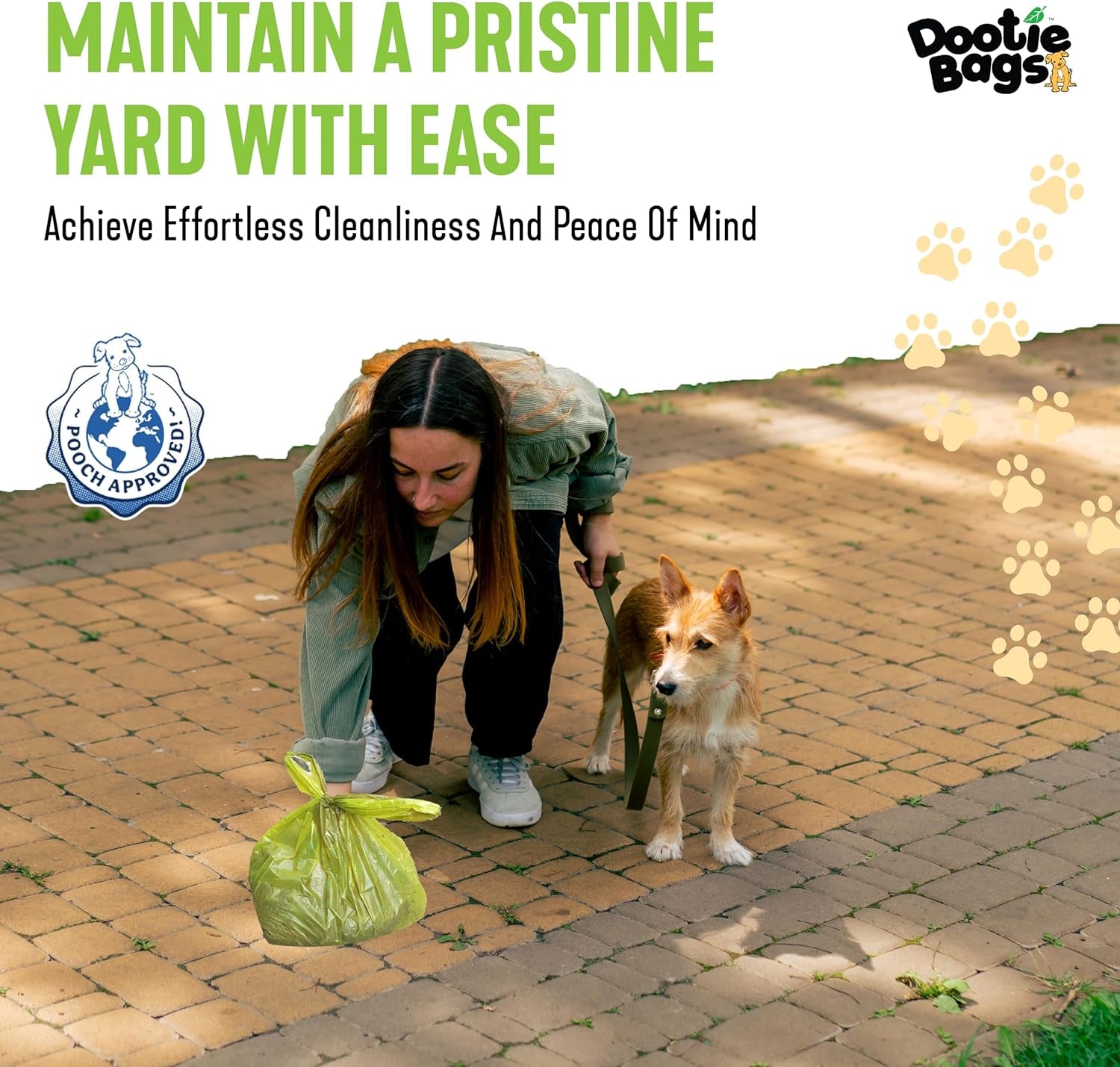 Pooch Approved Dootie Bags - Dog Poop Bags - Tie-Handles - 100 Count Dootie Strong Leakproof Bags - Perfect for Dogs & Cats - Litter - Pet Waste Cleanup - Swivel Bin &  Scoopers